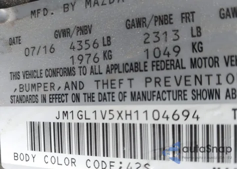 2017 Mazda Mazda6 Touring z USA, uszkodzony, nr VIN JM1GL1V5XH1104694